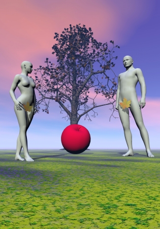 adam and eve and appleの写真素材
