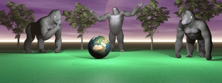 Gorillas in questioningの写真素材