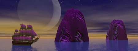 boat and mountains and skyの写真素材