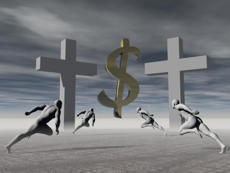 man chasing a sneaky dollarの写真素材