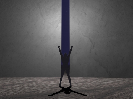 A man in front of the crack wallの写真素材