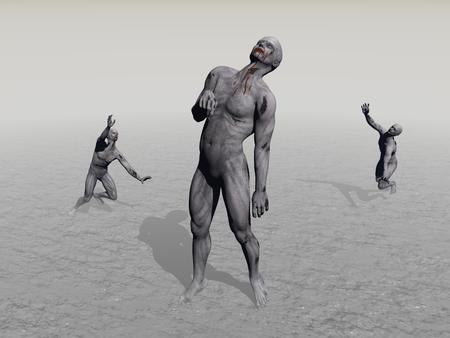 Three zombies very desperate with a lot of bloodの写真素材