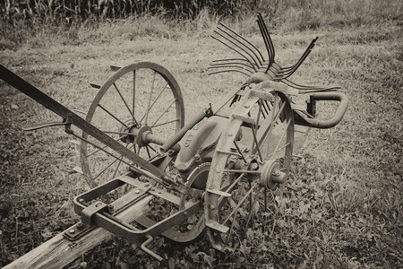 old agricultural machine black and whiteの写真素材