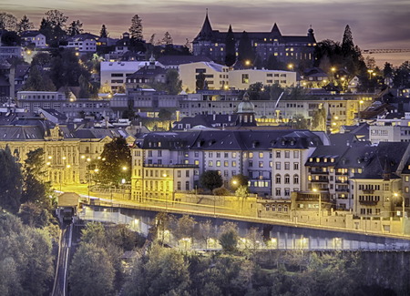 Scene of Fribourg with the night lightsの写真素材