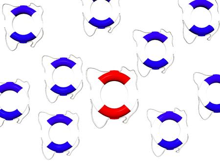 Several lifebuoys it isolated in white backgroundの写真素材