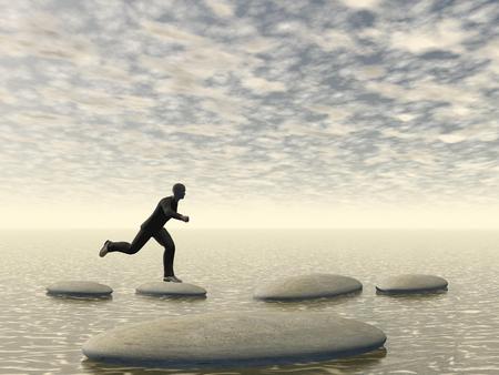 businessman that runs on steps - 3D renderingの写真素材