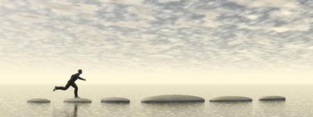 businessman that runs on steps - 3D renderingの写真素材