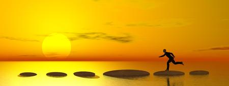 businessman that runs on steps - 3D renderingの写真素材