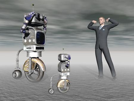 Robot and a human in competition - 3d renderingの写真素材
