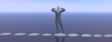 businessman that runs on steps - 3D renderingの写真素材