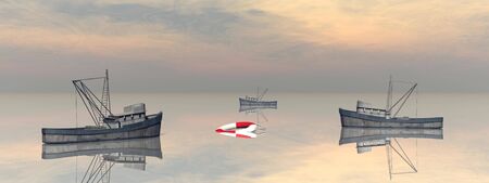 view on fishing boats with a very nice view - 3d rendering