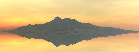 beautiful view of a mountain mirrored on a lake - 3d renderingの写真素材