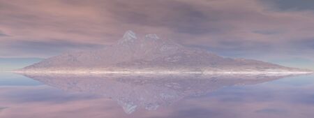 beautiful view of a mountain mirrored on a lake - 3d renderingの写真素材