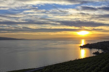 beautiful landscape of lavaux vaudois in switzerlandの写真素材