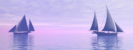 very beautiful old boat traveling on the sea and sky - 3d rendering