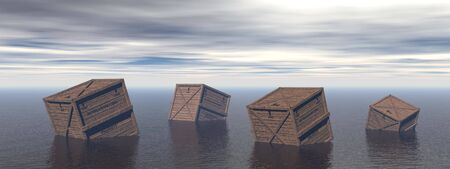lost box in the middle of the sea - 3d renderingの写真素材