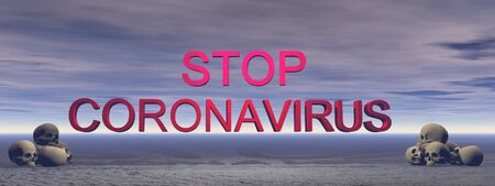 stop coronavirus and sky - 3d renderingの写真素材