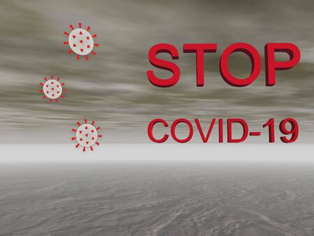 stop coronavirus and sky - 3d renderingの写真素材