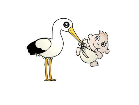 stork bringing a baby on white background - 3d renderingの写真素材