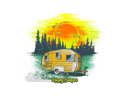 multiple camping objects and logo on white background - 3d renderingの写真素材