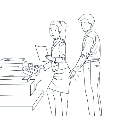A man slapping a woman's booty in an office, sexual harassmentのイラスト素材