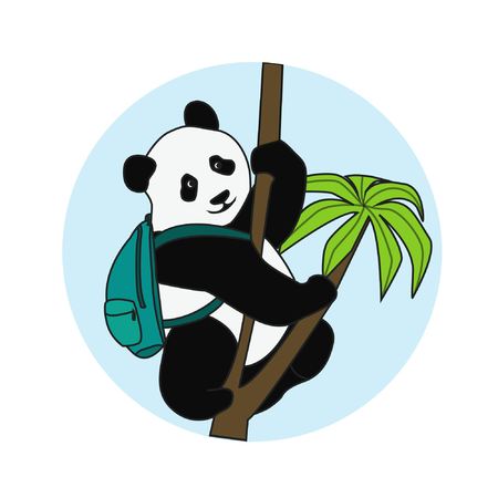 Traveling panda with backpack on a palm treeのイラスト素材
