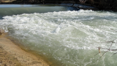 Rough water in the river の写真素材