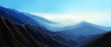 Illustration of mountains and mountain scenery  This is a digital illustration の写真素材