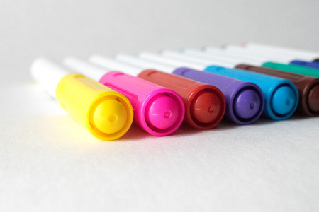 Photo of markers. Markers for drawing. Stationery. The subject of the office. Color markers for...