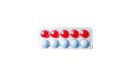 Multicolored tablets in transparent packaging. Medical products to maintain good health and...