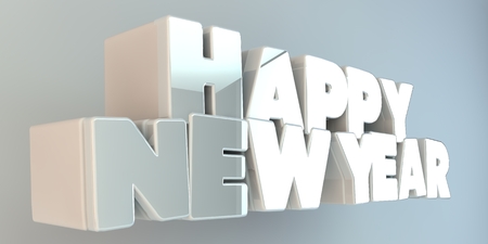 Volumetric letters of the text "Happy New Year", 3d image. On a light background.の写真素材