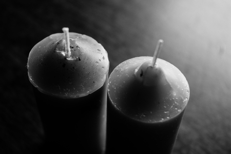 Photo hand maid candles. On a wooden background, on a bright day.の写真素材