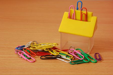 Paper clips with a containerの写真素材