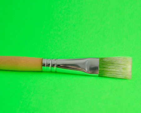 A paintbrush isolated on a green backgroundの写真素材