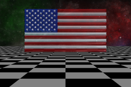 3D Illustration: Flag of USA in steps, on checkered floor