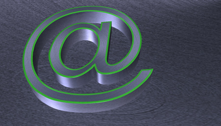 3D Illustration.at email sign brushed metal with green edge