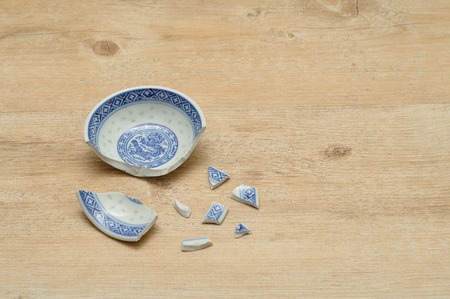 A Chinese bowl broken into piecesの写真素材