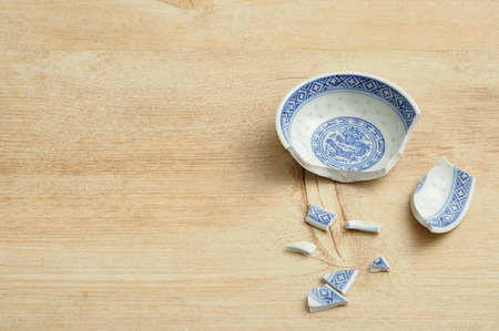 A Chinese bowl broken into piecesの写真素材
