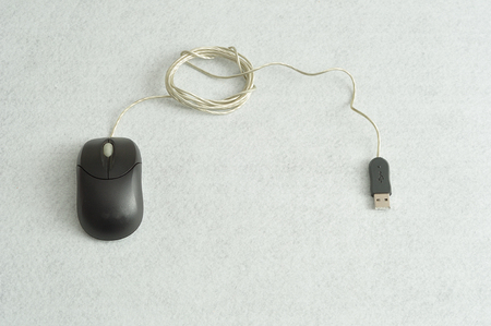A black computer mouse isolated on a white background