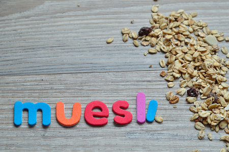 Muesli with the word muesliの写真素材