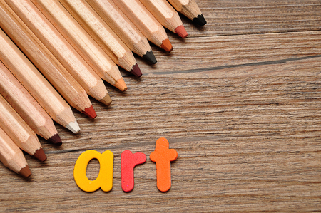 A row of pencils with the word artの写真素材