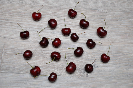 Cherries on a wooden backgroundの写真素材
