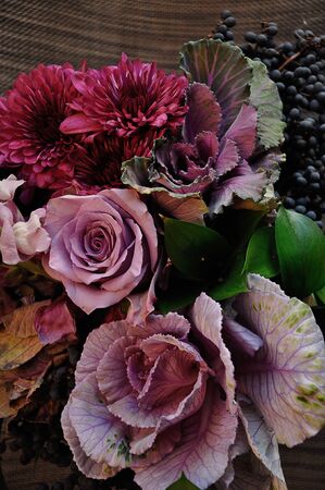 A bouquet of different type of purple flowersの写真素材