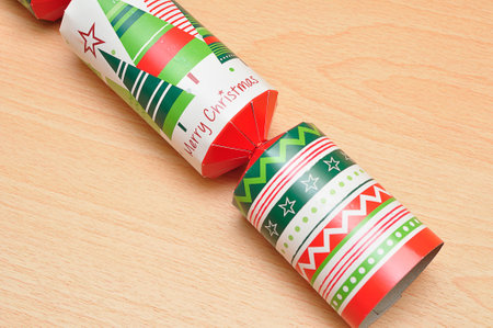Close up of a colorful christmas crackerの写真素材