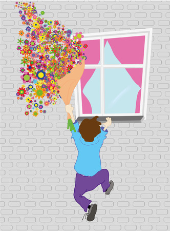  	Vector man with bunch of flowersのイラスト素材