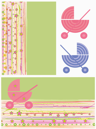 Greeting card set. Prams.のイラスト素材