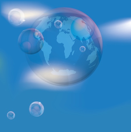 Planet earth in the bubble in the sky のイラスト素材