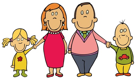 Happy cartoon family - mother, father and kidsのイラスト素材