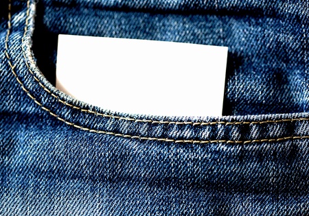 Jeans pocket with empty white cardの写真素材