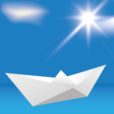 Boat origami on the blue sky background.のイラスト素材
